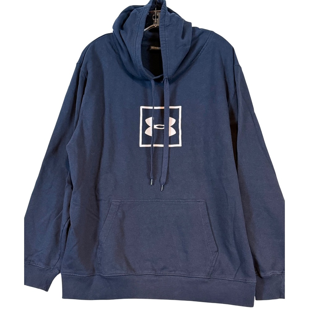 Under Armour Mens XXL Navy Blue Rival Fleece Box Logo Pullover Hoodie Layering